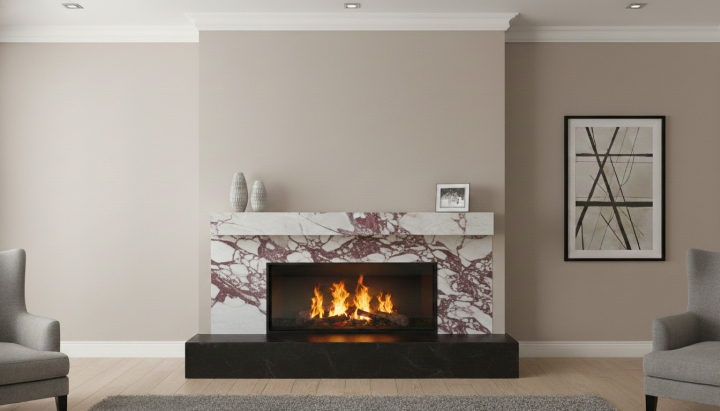 Moderní obklad krbu v přírodním kameni s výraznou kresbou