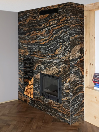 Kamenný obklad krbu ze žuly Magma Black
