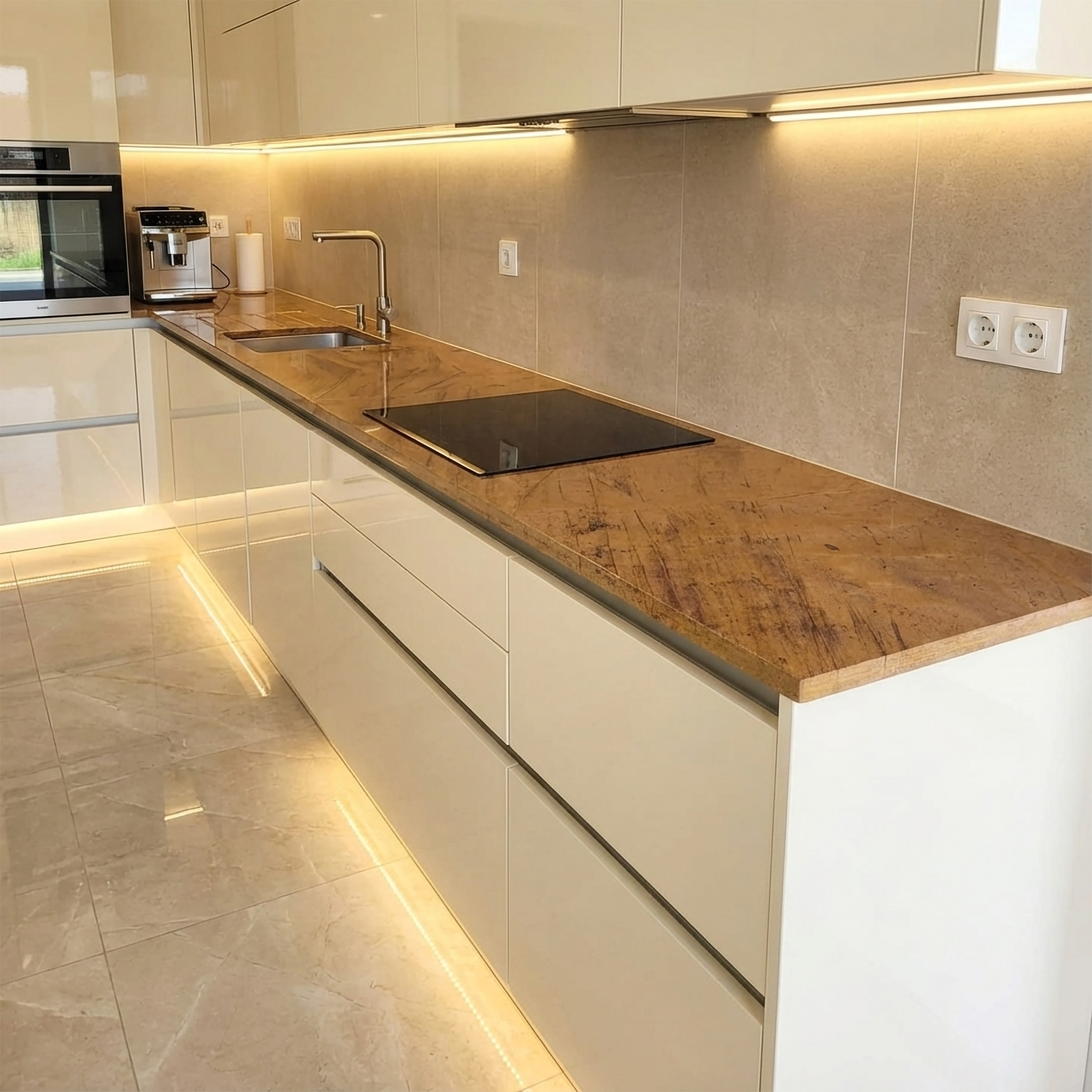 Realizace kamenné kuchyňské desky z kvarcitu Las Vegas Rock