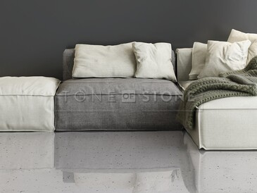 Ukázka obkladu podlahy přírodní žulou Perfect White. Zakázkové kamenictví TONE OF STONE.