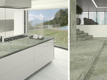 Kvarcit MADREPEROLA má velmi široké využití. Je vhodný pro výrobu parapetů, pracovních desek, obložení schodů, fasád, koupelen, saun, kamenných stolů a dalších výrobků z přírodního kamene. Zakázkové kamenictví TONE OF STONE