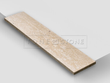 Travertin KLASIK LESK - tento přírodní kámen se vyznačuje nejen zajímavým designem, ale je také velmi oblíben díky svým vlastnostem a dostupnosti. Používá se pro výrobu vnitřních i venkovních parapetů. 