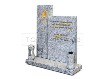 Otevřený jednohrob z přírodního kamene - žula Viscount White, zlacení písma a grafických motivů 24 karátovým plátkovým zlatem, zakázková výroba TONE OF STONE