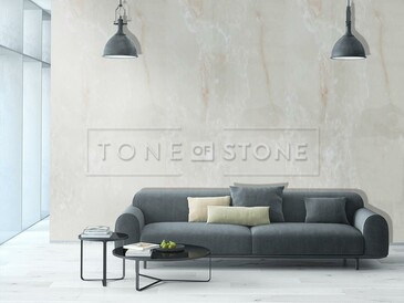 Vizualizace velkoformátového obkladu z přírodního kamene - onyx ONICE BIANCO.   