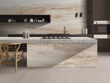 Kuchyně s obkladem mramorem Daino. Zakázkové kamenictví TONE OF STONE.