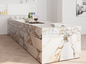 Vizualizace mramorového kuchyňského ostrůvku z přírodního kamene Calacatta Vagli Oro Vizualizace mramorového kuchyňského ostrůvku z přírodního kamene Calacatta Vagli Oro