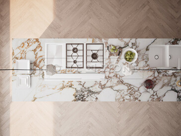 Vizualizace kuchyňského ostrůvku z mramoru Calacatta Vagli Oro Vizualizace kuchyňského ostrůvku z mramoru Calacatta Vagli Oro