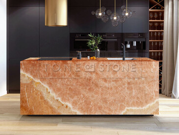 Vizualizace obkladu recepce onyxem Onice Gioiello