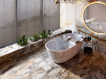 Žulový obklad koupelny z přírodního kamene Torpedo Gold