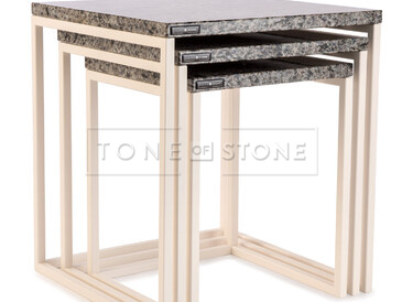 Set konferenčních stolků z přírodního kamene Blue Eyes s bílou podnoží