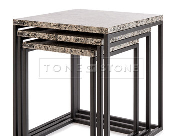 Set konferenčních stolků z přírodního kamene Blue Eyes s černou podnoží