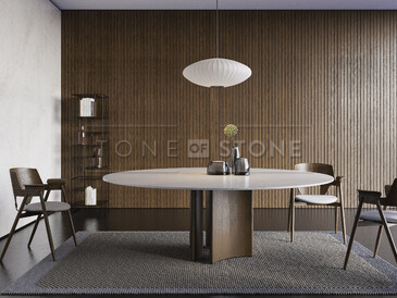 Obložení stěny a jídelní stůl tvrzeným kamenem Country Rose