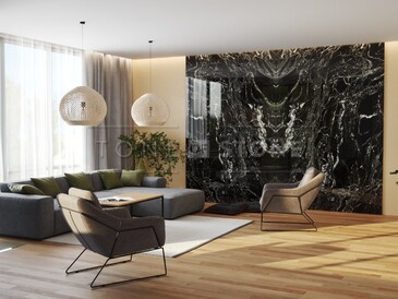 Obložení krbu a stěn přírodním kamenem Black Forest - vizualizace v konfigurátoru TONE OF STONE.