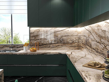Inspirace - kamenná kuchyňská pracovní deska a zádový obklad přírodním kamenem Eldorado.