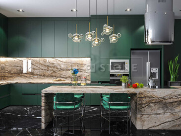 Inspirace - zádový obklad kuchyně přírodním kamenem Eldorado a kuchyňská pracovní deska.