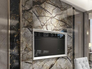 Inspirace - obklad obývací stěny exkluzivním přírodním kamenem Eldorado.