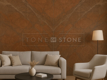 Vizualizace žulového obkladu stěny s použitím hnědé žuly Brown Chocolate