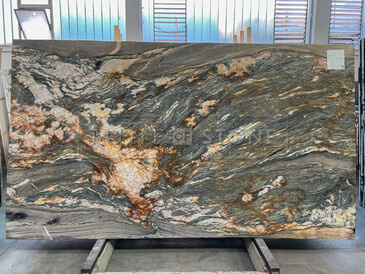 Přírodní kvarcit Santorini s luxusním žilkováním modro zlatým 