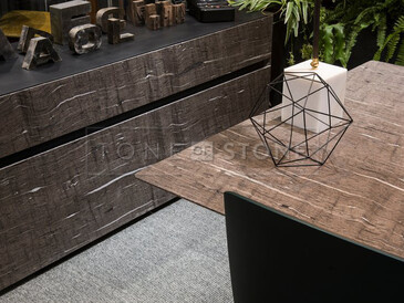 Vizualizace kamenné desky stolu a kamenného obkladu komody přírodním kvarcitem Brown Silk Vizualizace kamenné desky stolu a kamenného obkladu komody přírodním kvarcitem Brown Silk