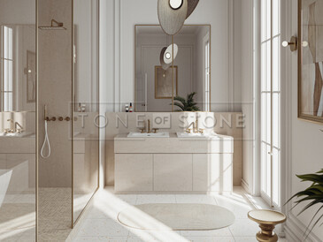 Koupelnový obklad z umělého kamene Technistone Taj Mahal Gold v krémovo béžových tónech s jemným žilkováním 