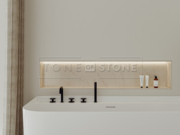 Kamenná obklad koupelny z umělého kamene Technistone Mistral White v bílém odstínu s jemným žilkováním