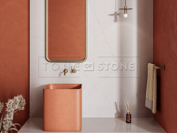 Designový obklad koupelny s použitím umělého kamene Technistone Elysian Gold v šedém odstínu