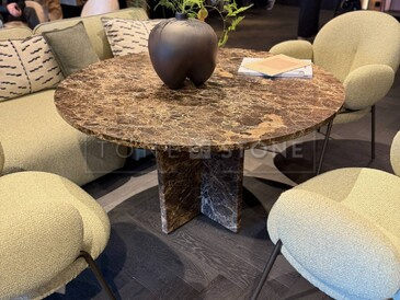 Hnědý kamenný stůl z mramoru Emperador Brown v kulatém tvaru