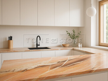 Kamenná kuchyňská deska z přírodního kamene Splendido v růžovém odstínu - vizualizace