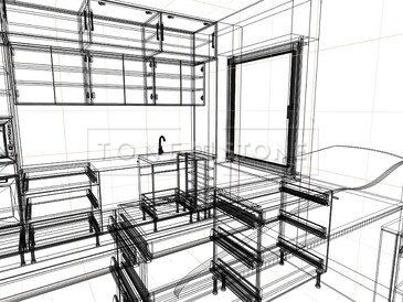 Nákres grafického návrhu kuchyně s kuchyňskou deskou z přírodního kamene Nákres grafického návrhu kuchyně s kuchyňskou deskou z přírodního kamene
