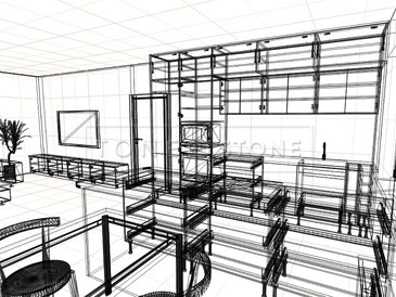 Technický nákres grafického návrhu kuchyně a komody do obývacího pokoje Technický nákres grafického návrhu kuchyně a komody do obývacího pokoje