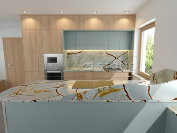 3D grafický návrh kuchyně v designovém provedení s kvarcitovou kuchyňskou deskou  3D grafický návrh kuchyně v designovém provedení s kvarcitovou kuchyňskou deskou