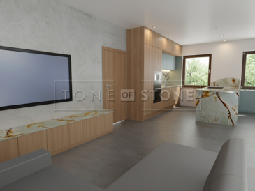 Grafický návrh moderního interiéru s použitím přírodního kvarcitu Blue Roma Grafický návrh moderního interiéru s použitím přírodního kvarcitu Blue Roma