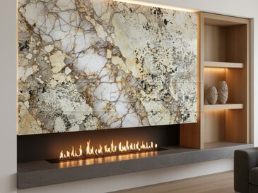 Obklad krbu z přírodního kvarcitu Patagonia v bookmatch kresbě Obklad krbu z přírodního kvarcitu Patagonia v bookmatch kresbě