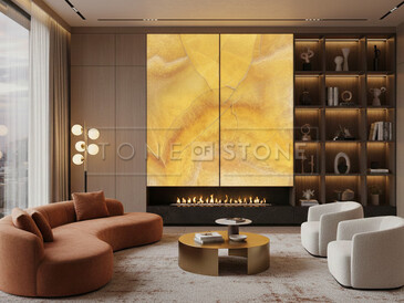 Podsvícený obklad krbu z onyxu Onice Gioiello Podsvícený obklad krbu z onyxu Onice Gioiello