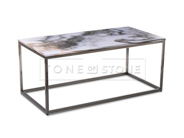 Exkluzivní konferenční stolek z přírodního kamene, ruční výroba, přírodní mramor CALACATTA EXTRA, ocelová podnož se strukturovaným lakováním Zlatá Earth, TONE OF STONE