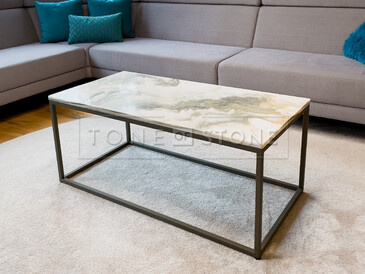 Konferenční stolek, ocelová lakovaná podnož, deska z exkluzivního mramoru CALACATTA EXTRA