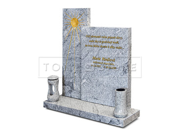 Otevřený jednohrob z přírodního kamene - žula Viscount White, zlacení písma a grafických motivů 24 karátovým plátkovým zlatem, zakázková výroba TONE OF STONE