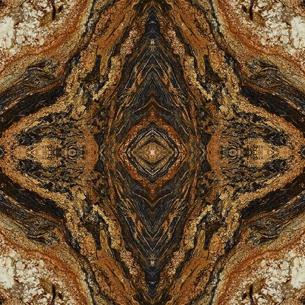 Bookmatch nebo takzvaná skladba do knihy přírodního kamene Magma Gold. Zakázkové kamenictví TONE OF STONE.