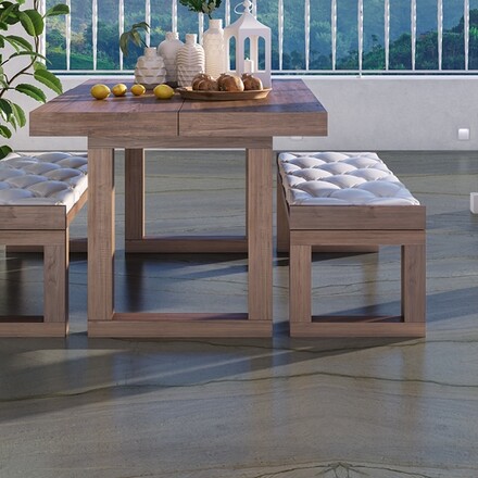 Dlažba z velkoform&aacute;tov&eacute; př&iacute;rodn&iacute; desky - kvarcit MERIDIAN BLUE. 