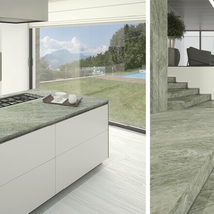 Kvarcit MADREPEROLA má velmi široké využití. Je vhodný pro výrobu parapetů, pracovních desek, obložení schodů, fasád, koupelen, saun, kamenných stolů a dalších výrobků z přírodního kamene. Zakázkové kamenictví TONE OF STONE