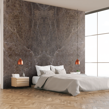 Vizualizace obkladu stěny přírodním kamenem Emperador Brown technikou bookmatch