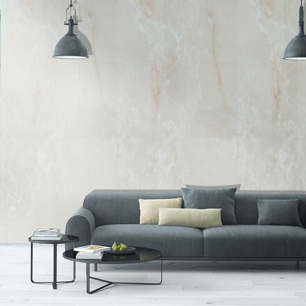 Vizualizace velkoformátového obkladu z přírodního kamene - onyx ONICE BIANCO.   