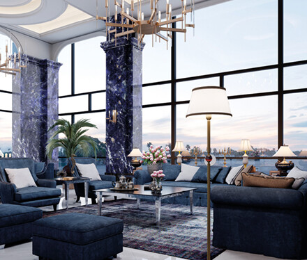 Exkluzivn&iacute; brazilsk&aacute; žula SODALITE, uk&aacute;zka použit&iacute; v interi&eacute;ru. 