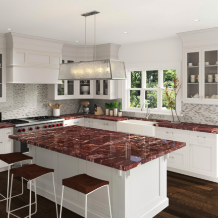 Vizualizace mramoru Rosso Levanto (Lepanto) v kuchyni. Zak&aacute;zkov&eacute; kamenictv&iacute; TONE OF STONE.