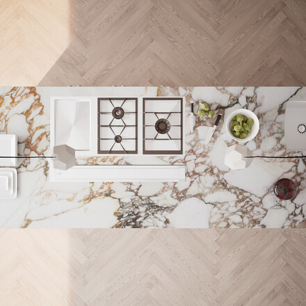 Vizualizace kuchyňského ostrůvku z mramoru Calacatta Vagli Oro