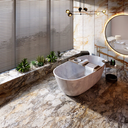 Žulový obklad koupelny z přírodního kamene Torpedo Gold Žulový obklad koupelny z přírodního kamene Torpedo Gold