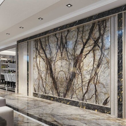 Inspirace - obklad stěny obývacího pokoje luxusním přírodním kamenem Eldorado.