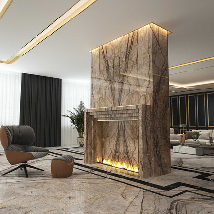 Inspirace - obklad krbu přírodním mramorem Eldorado.