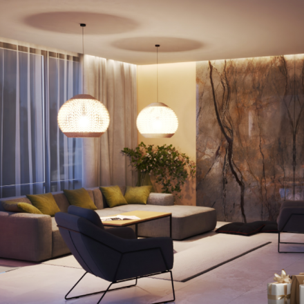 Obklad stěny a obklad krbu luxusním mramorem Eldorado pomocí techniky bookmatch