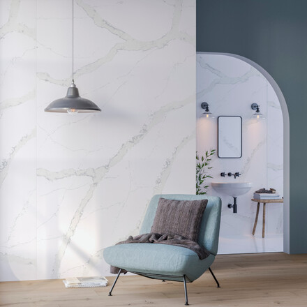 Obklad stěny z umělého kamene Technistone Calacatta Pastino